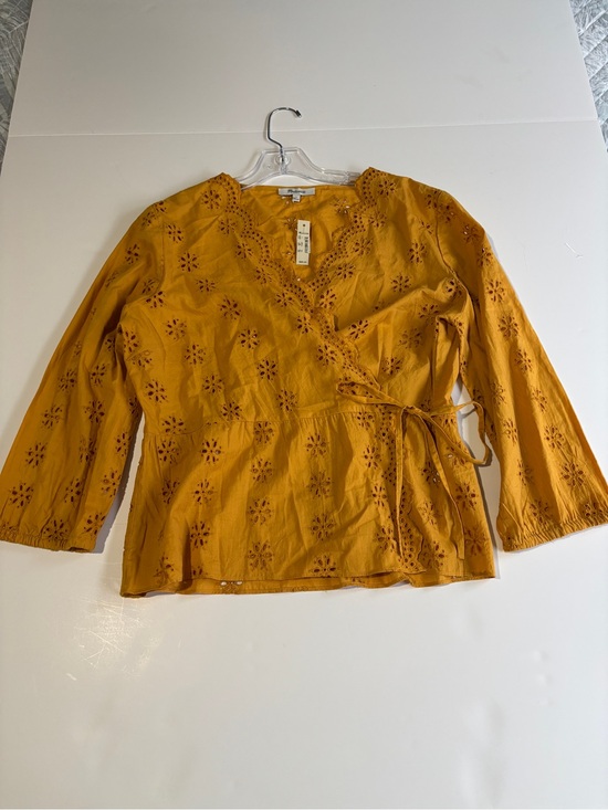 Madewell Tops - Madewell Scalloped Eyelet Wrap Top Mustard Yellow Peplum Side Tie NWT - Large